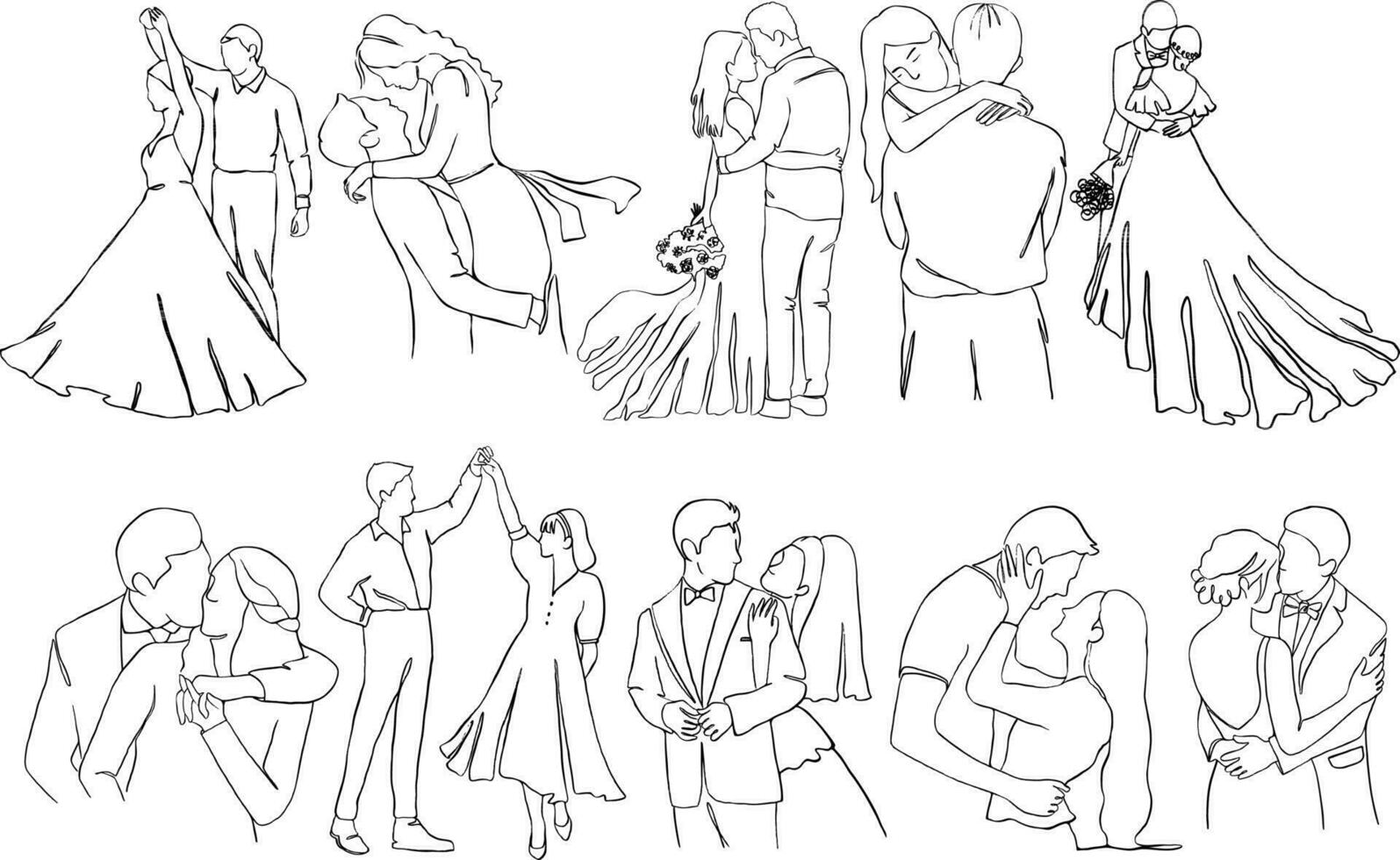 Set Collection Hand Drawn Organic Romantic Couple Line Art Illustration vector