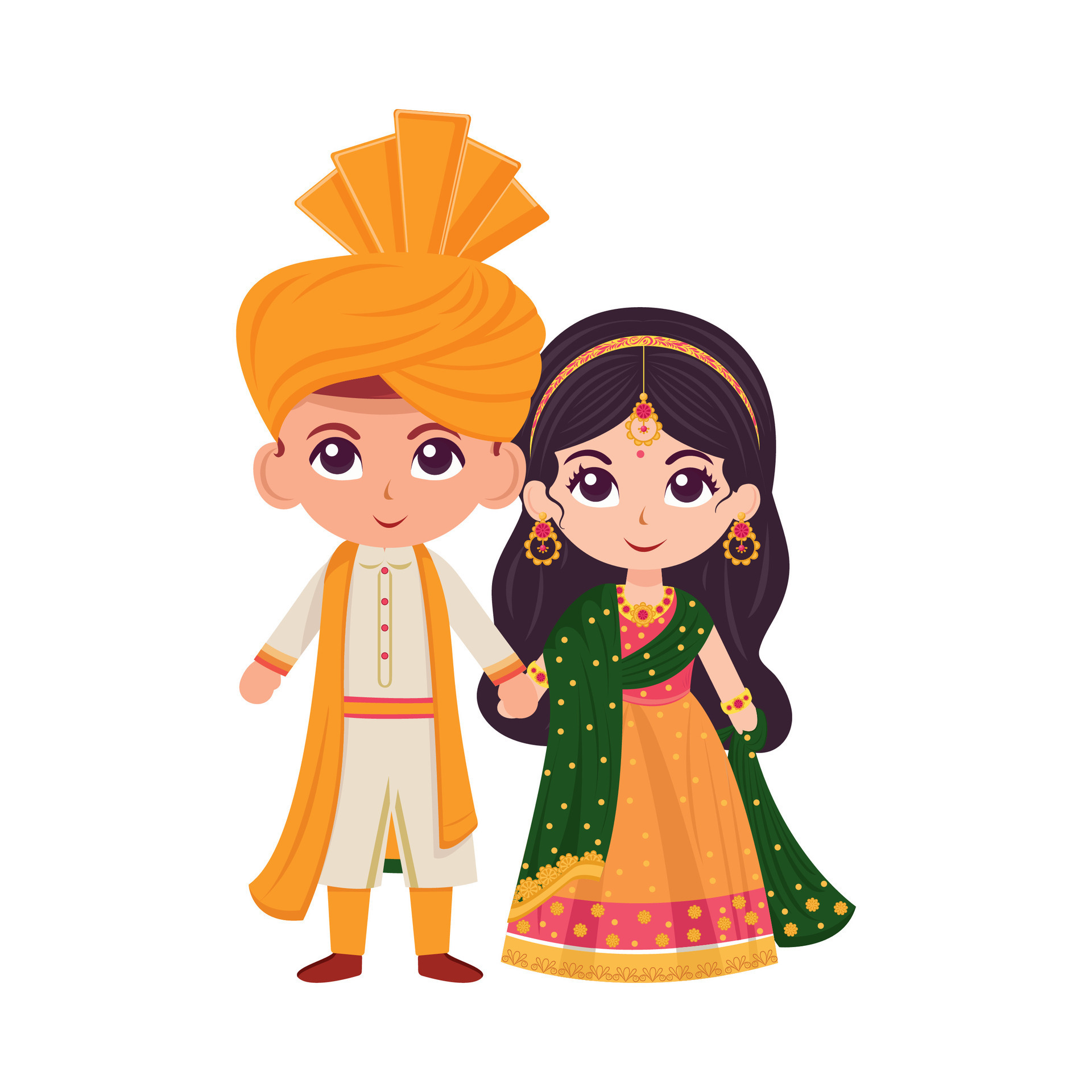 cute-indian-wedding-couple-character-wearing-traditional-attire-in
