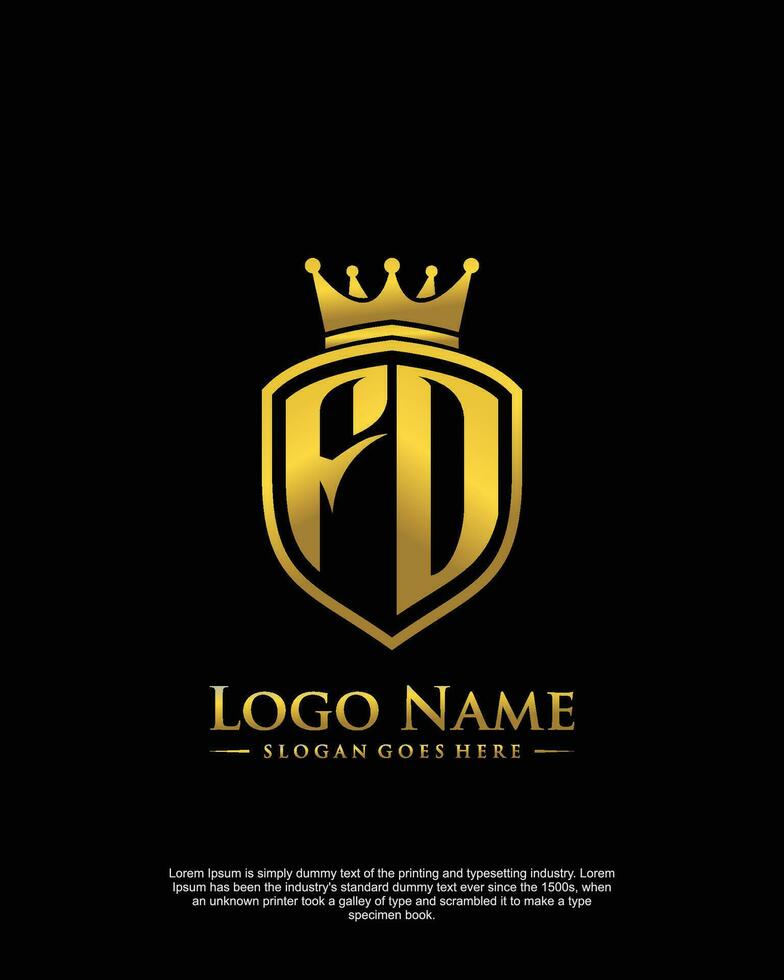 initial FD letter with shield style logo template vector