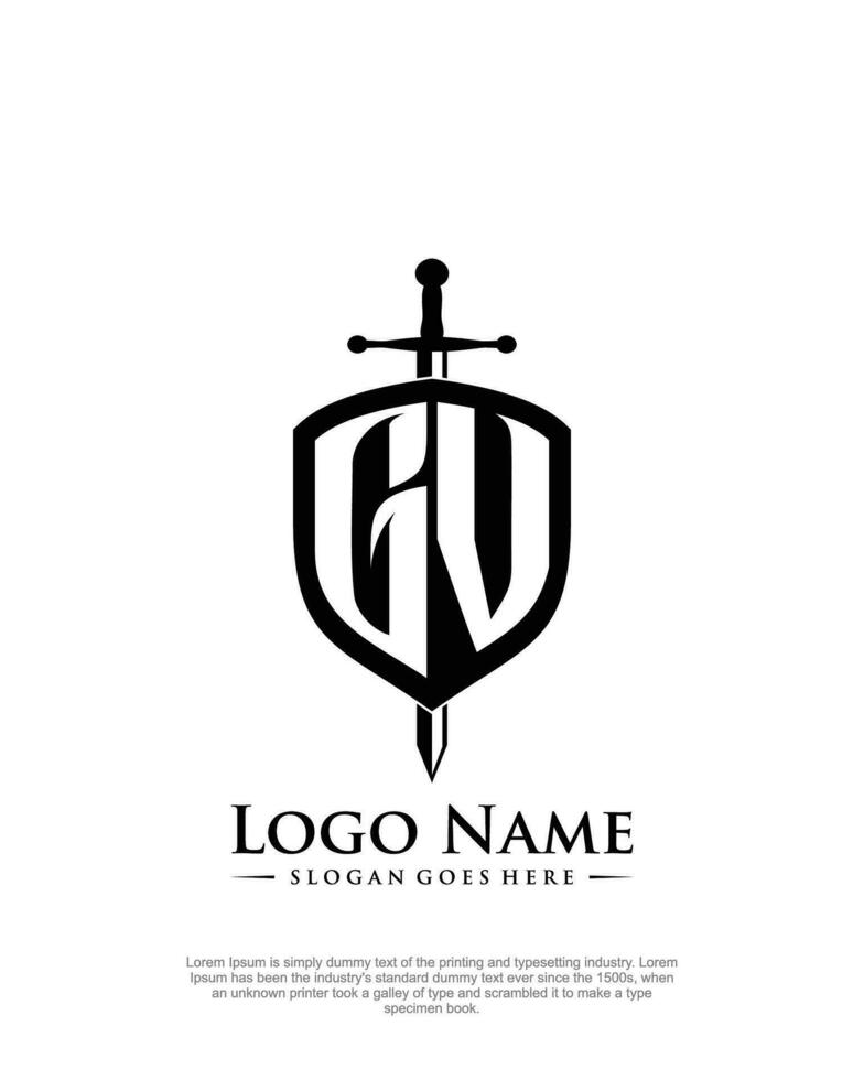 initial GV letter with shield style logo template vector