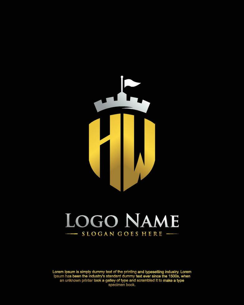 initial HW letter with shield style logo template vector
