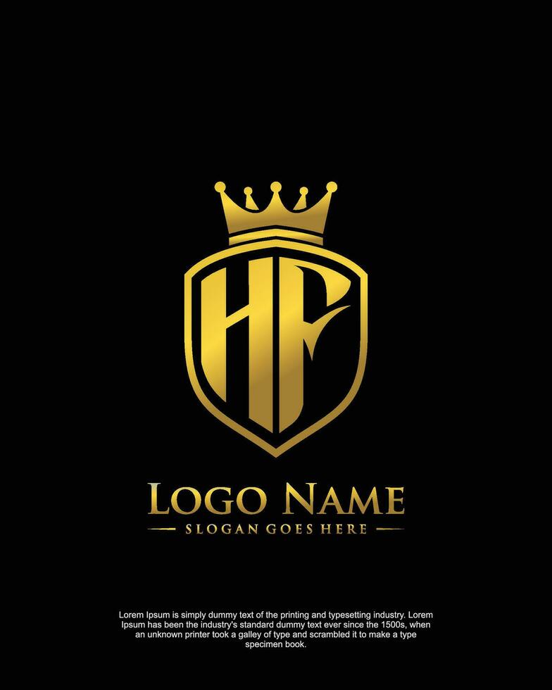 initial HF letter with shield style logo template vector
