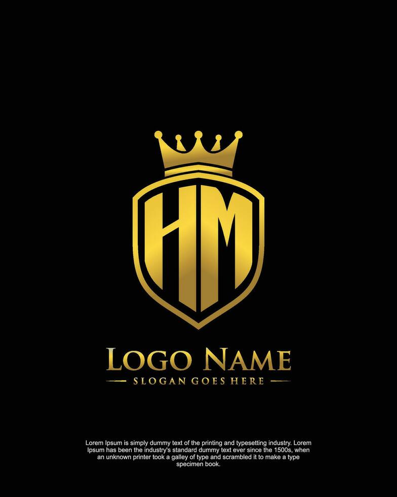 initial HM letter with shield style logo template vector