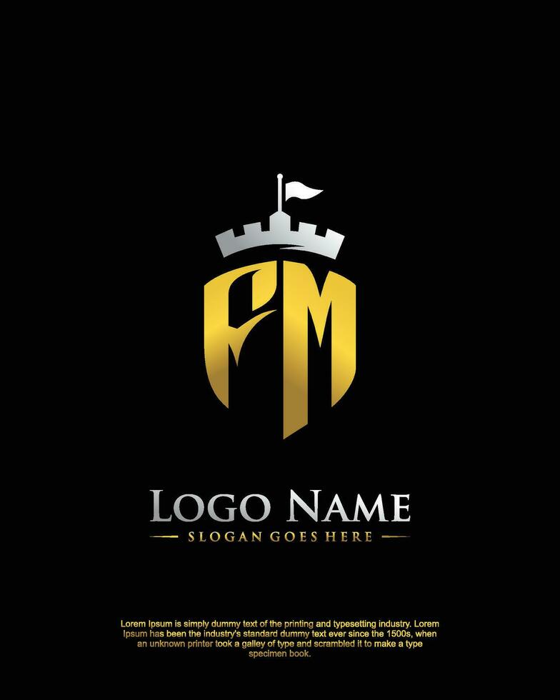 initial FM letter with shield style logo template vector