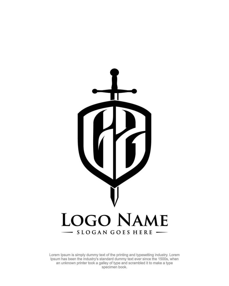 initial GZ letter with shield style logo template vector