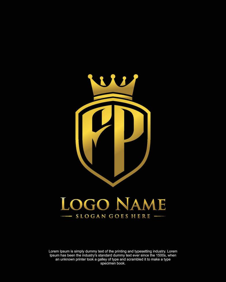 initial FP letter with shield style logo template vector