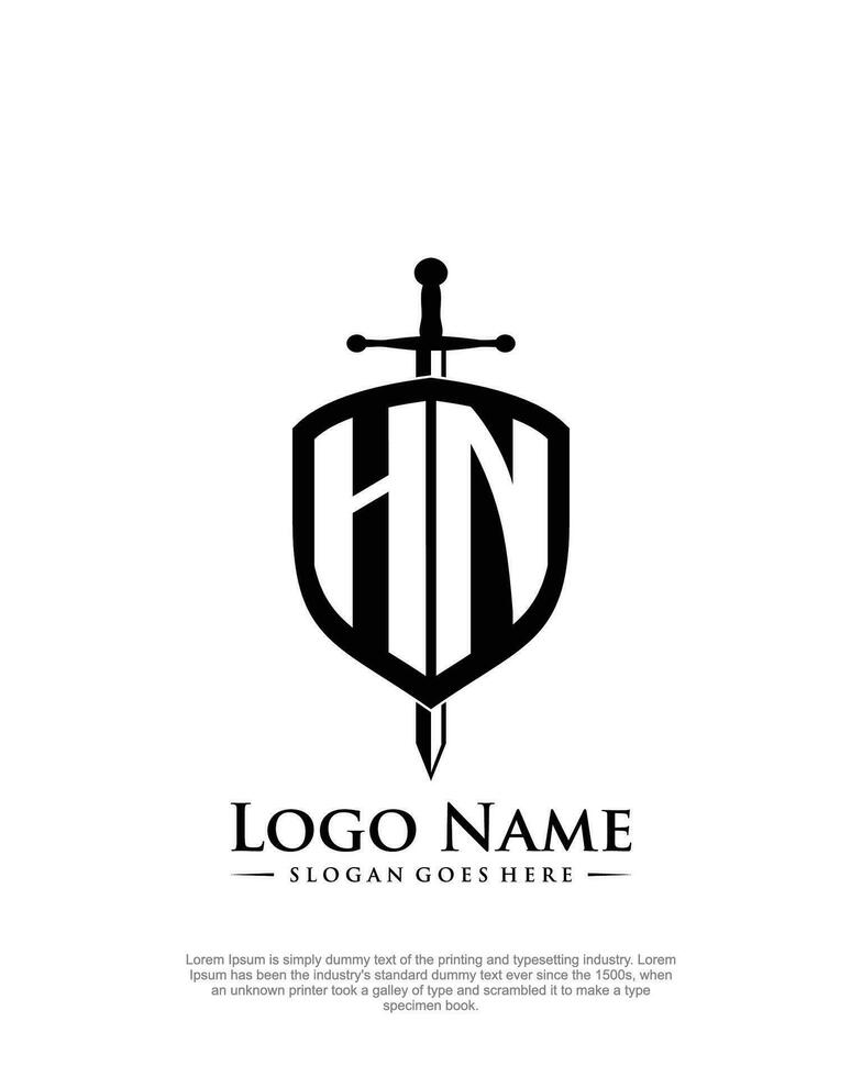 initial HN letter with shield style logo template vector