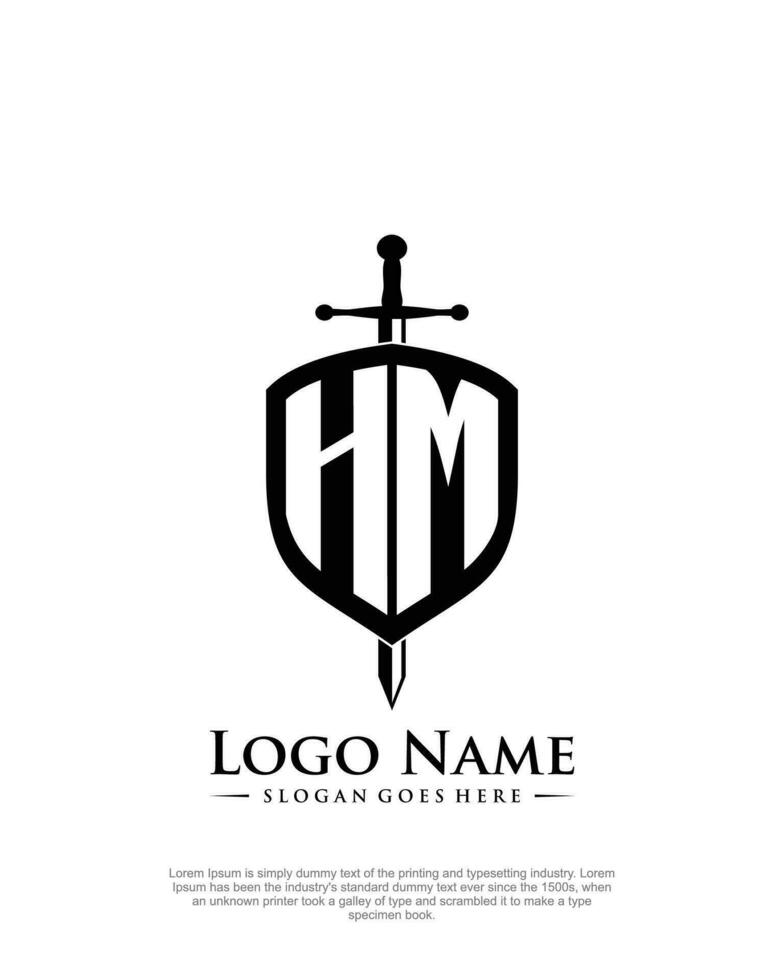 inicial hm letra con proteger estilo logo modelo vector