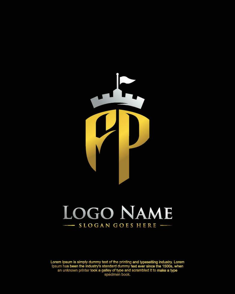 initial FP letter with shield style logo template vector