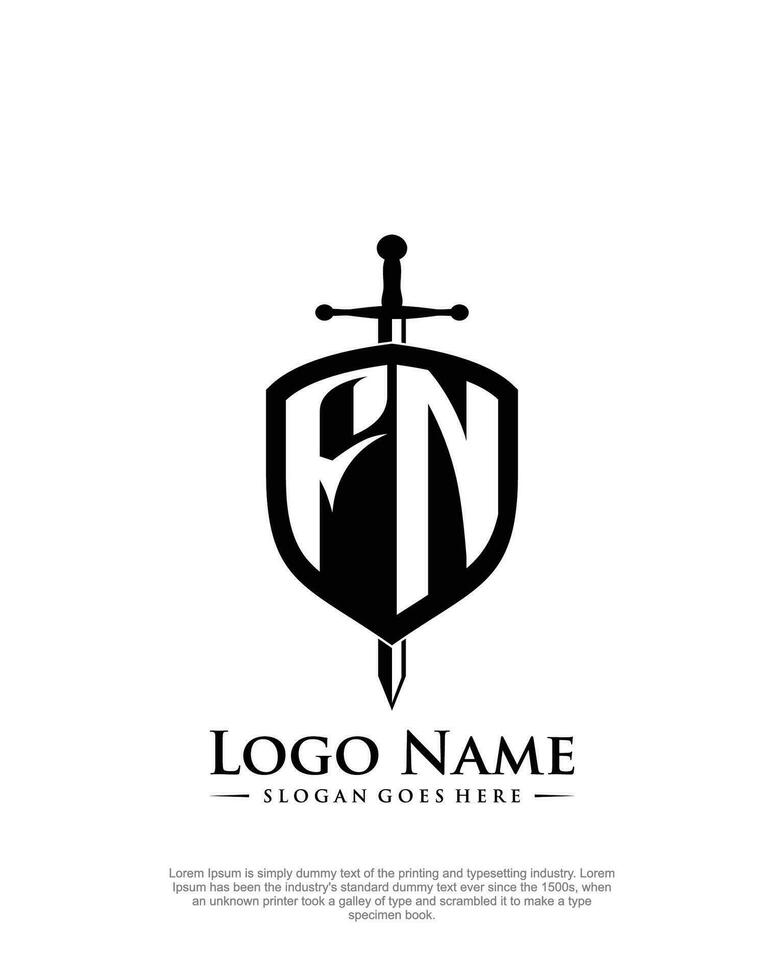 initial FN letter with shield style logo template vector