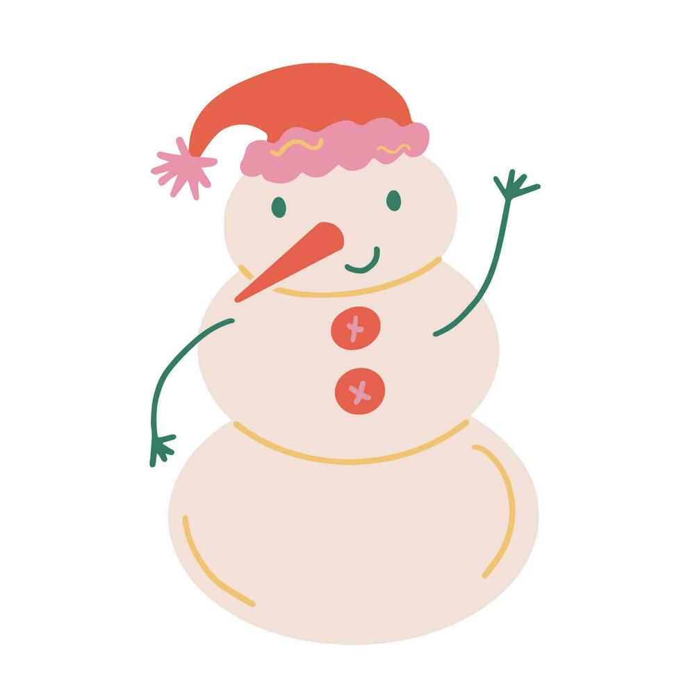 Hand drawn illustration of snowman. Christmas decoration element in doodle style vector