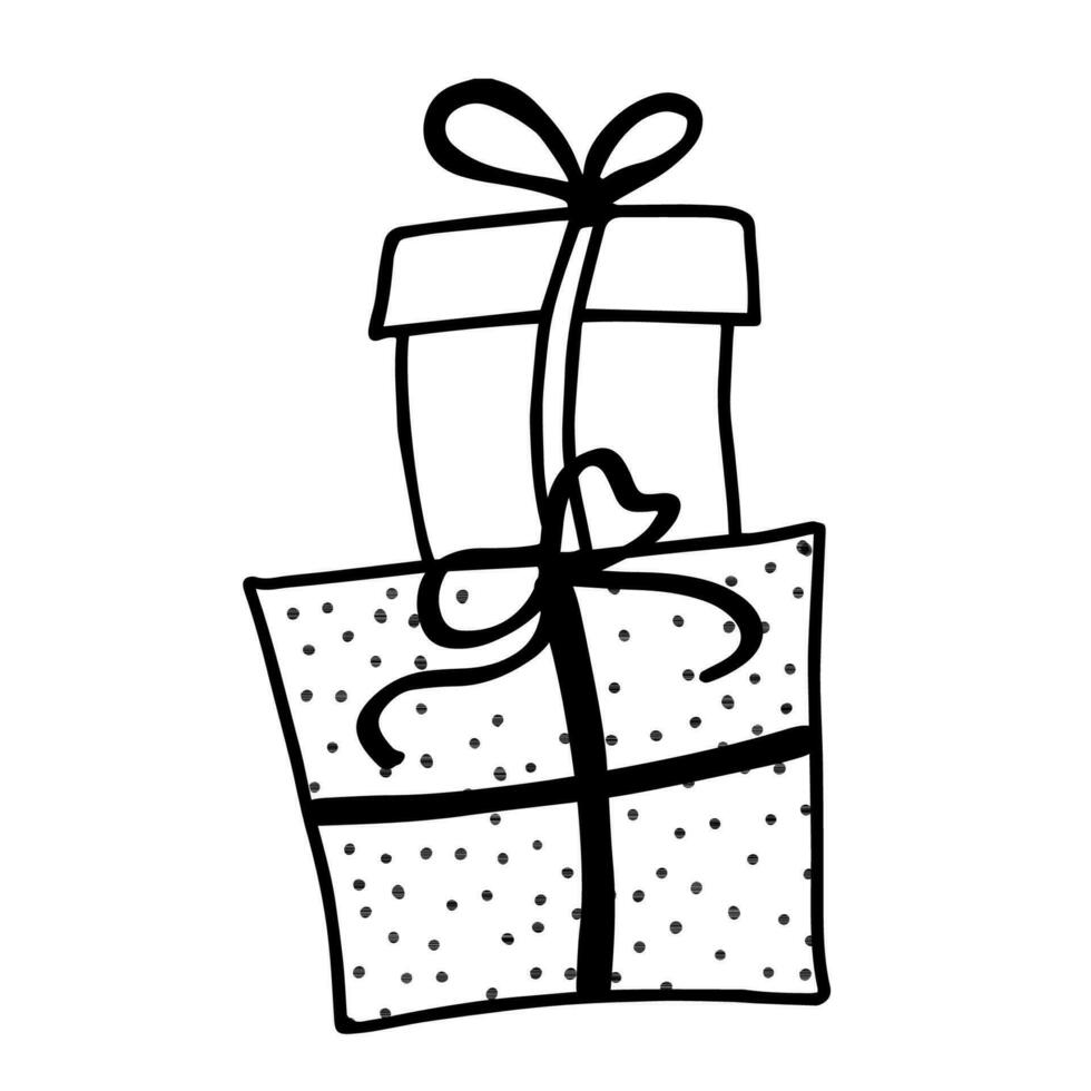 Hand drawn outline illustration of present. Festive element in doodle style vector