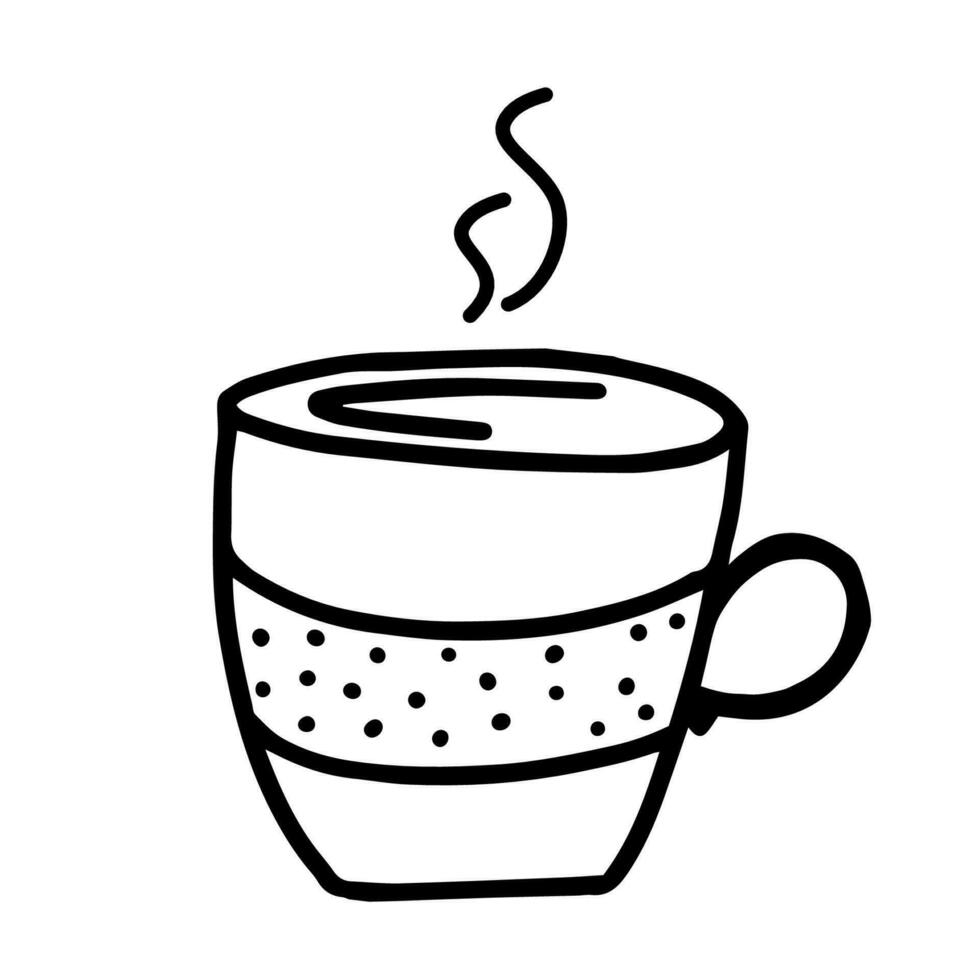 Hand drawn outline illustration of mug with beverage. Cookware element in doodle style vector