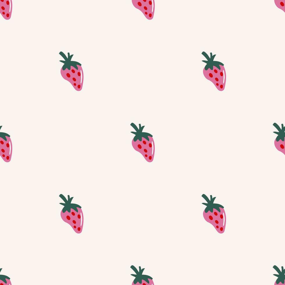 Simple seamless pattern with strawberry on pastel background. Hand drawn retro y2k vector illustration for summer stylish cover, cases, wallpaper, prints, wrapping, textile