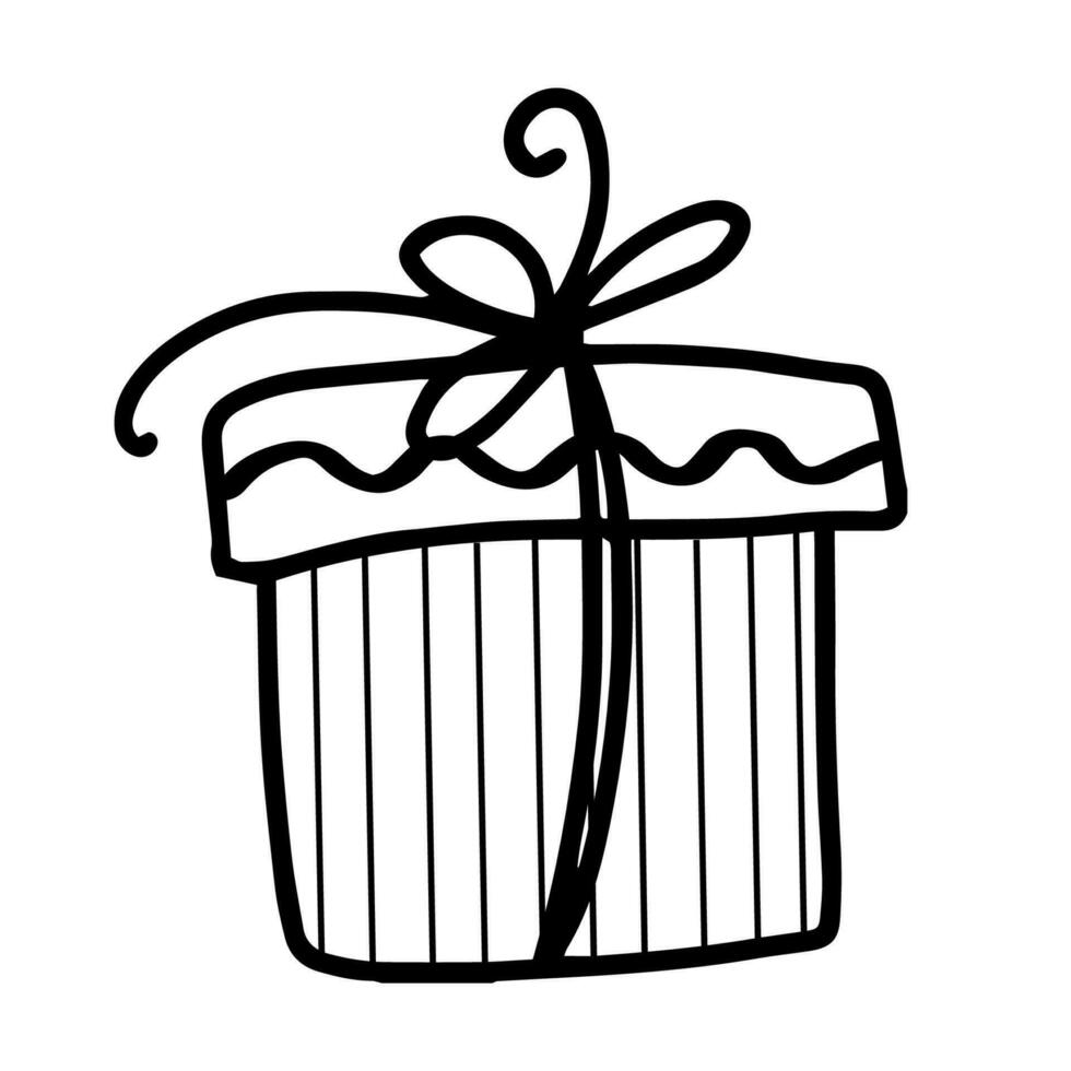 Hand drawn outline illustration of present. Festive element in doodle style vector
