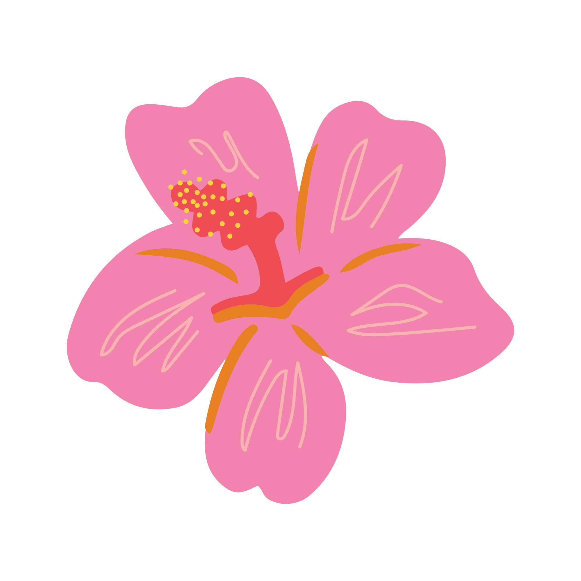 Pink hibiscus bud vector clipart. Hand-drawn summer trendy tropical