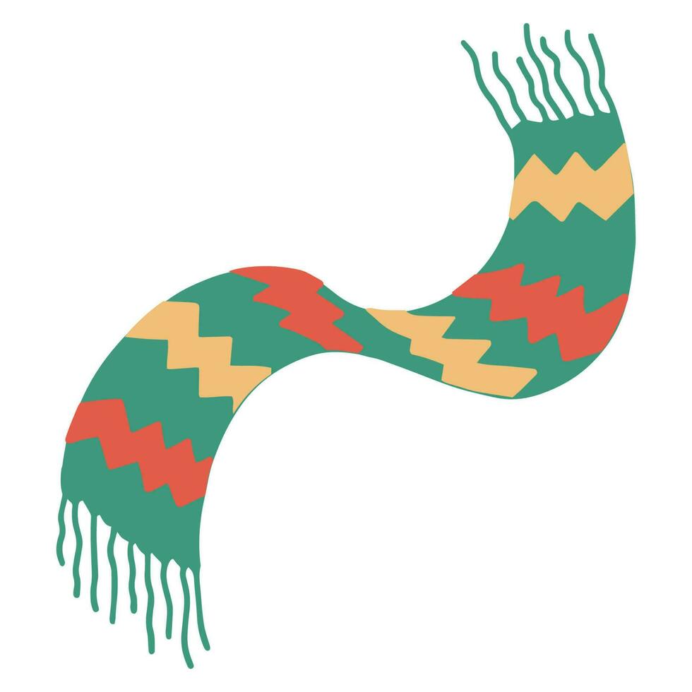 Hand drawn illustration of green scarf. Winter clothing element in doodle style vector