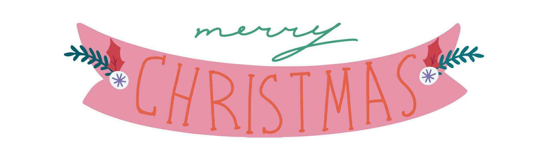 Hand drawn ribbon or label. Merry christmas lettering for decoration vector