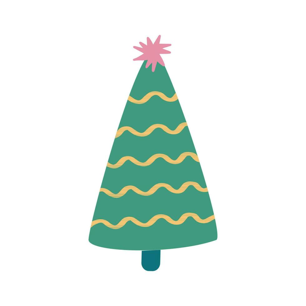 Hand drawn illustration of christmas tree with star. Christmas elements in doodle style vector