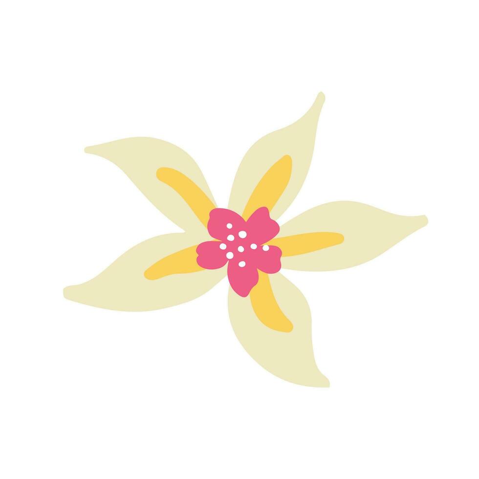 White abstract flower vector clipart. Hand-drawn summer trendy tropical flower illustration