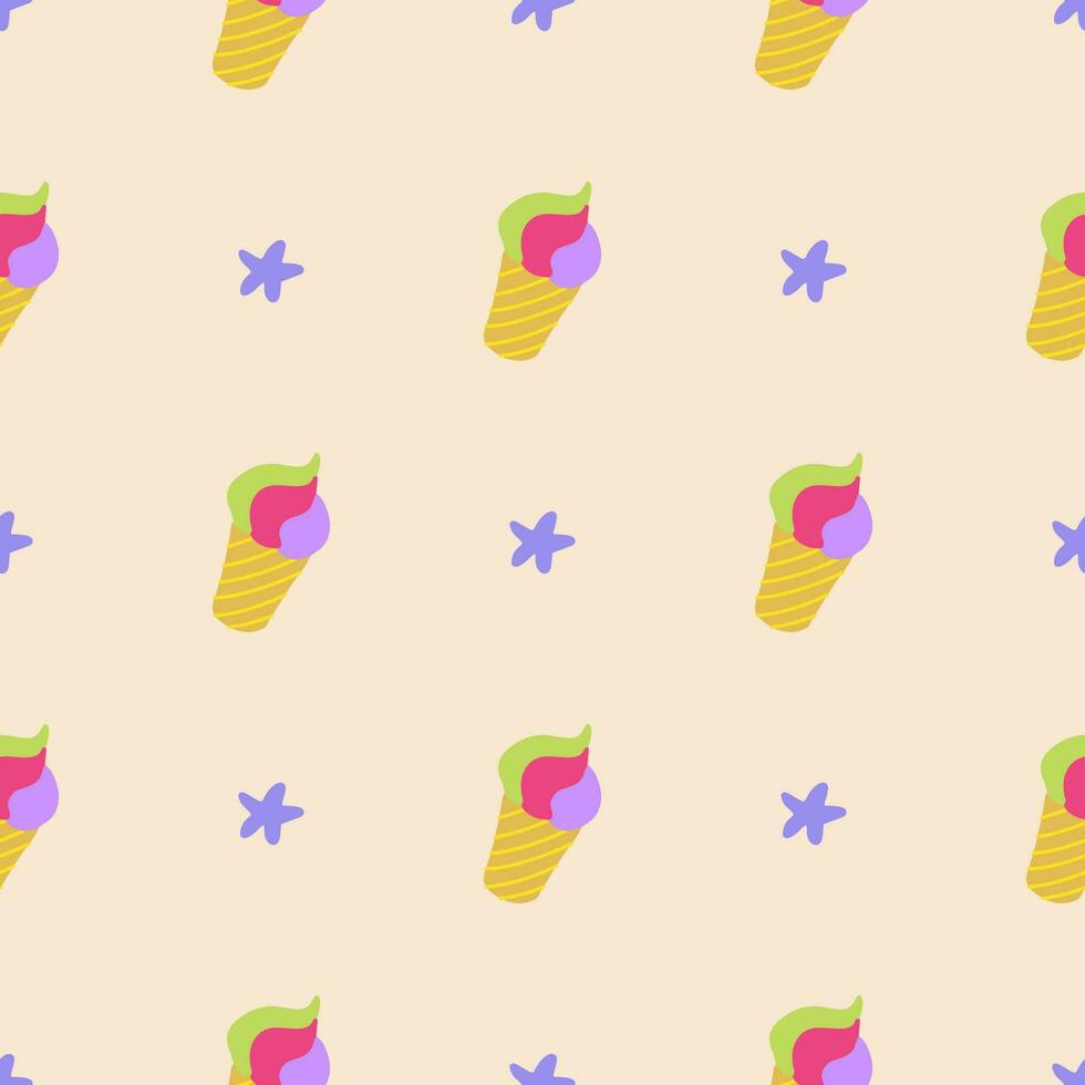 sencillo sin costura modelo con hielo crema y estrella de mar. mano dibujado verano retro maravilloso vector ilustración para cubrir, casos, fondo de pantalla, huellas dactilares, envase, textil