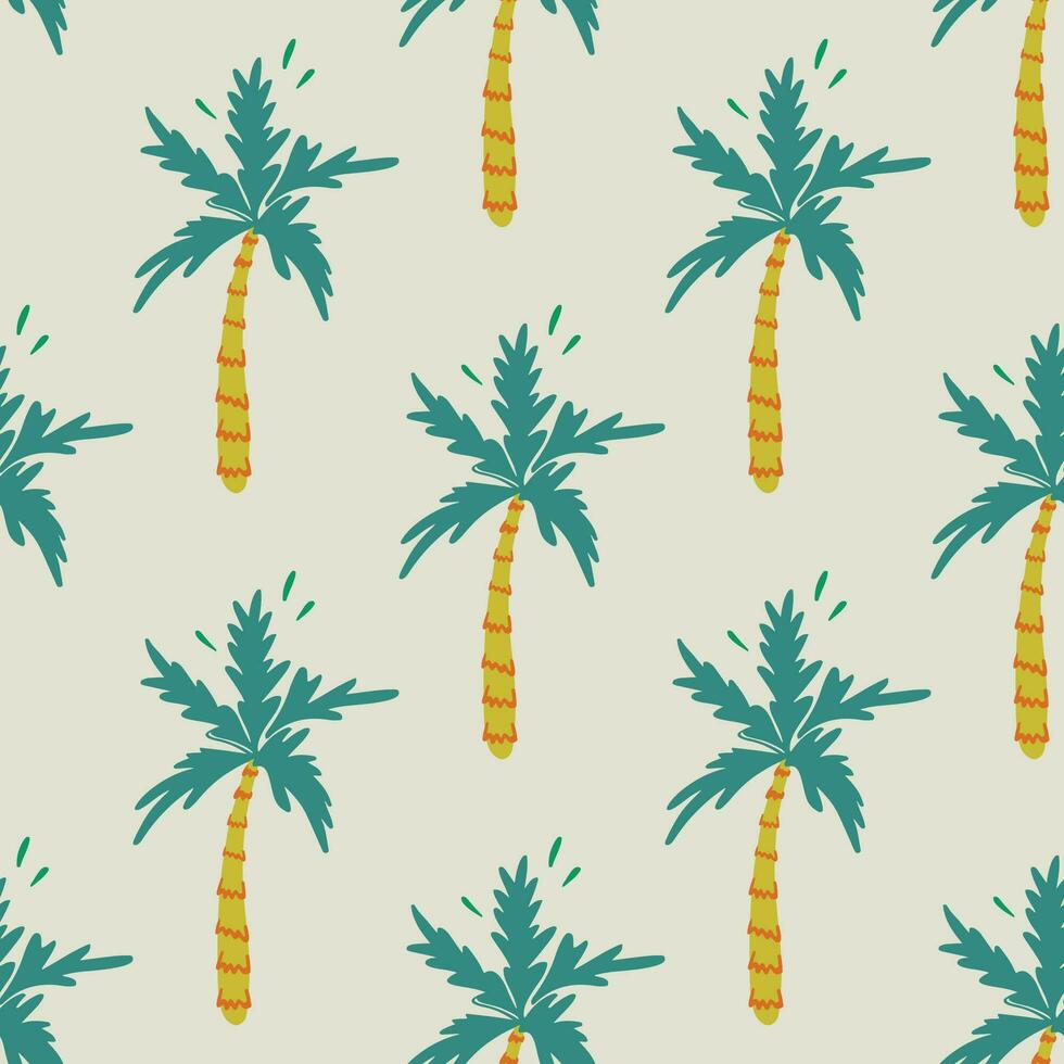 Simple boho vector seamless pattern with palm tree. Tropical summer background. Retro trendy beach design for cover, cases, wallpaper, prints, wrapping, textile