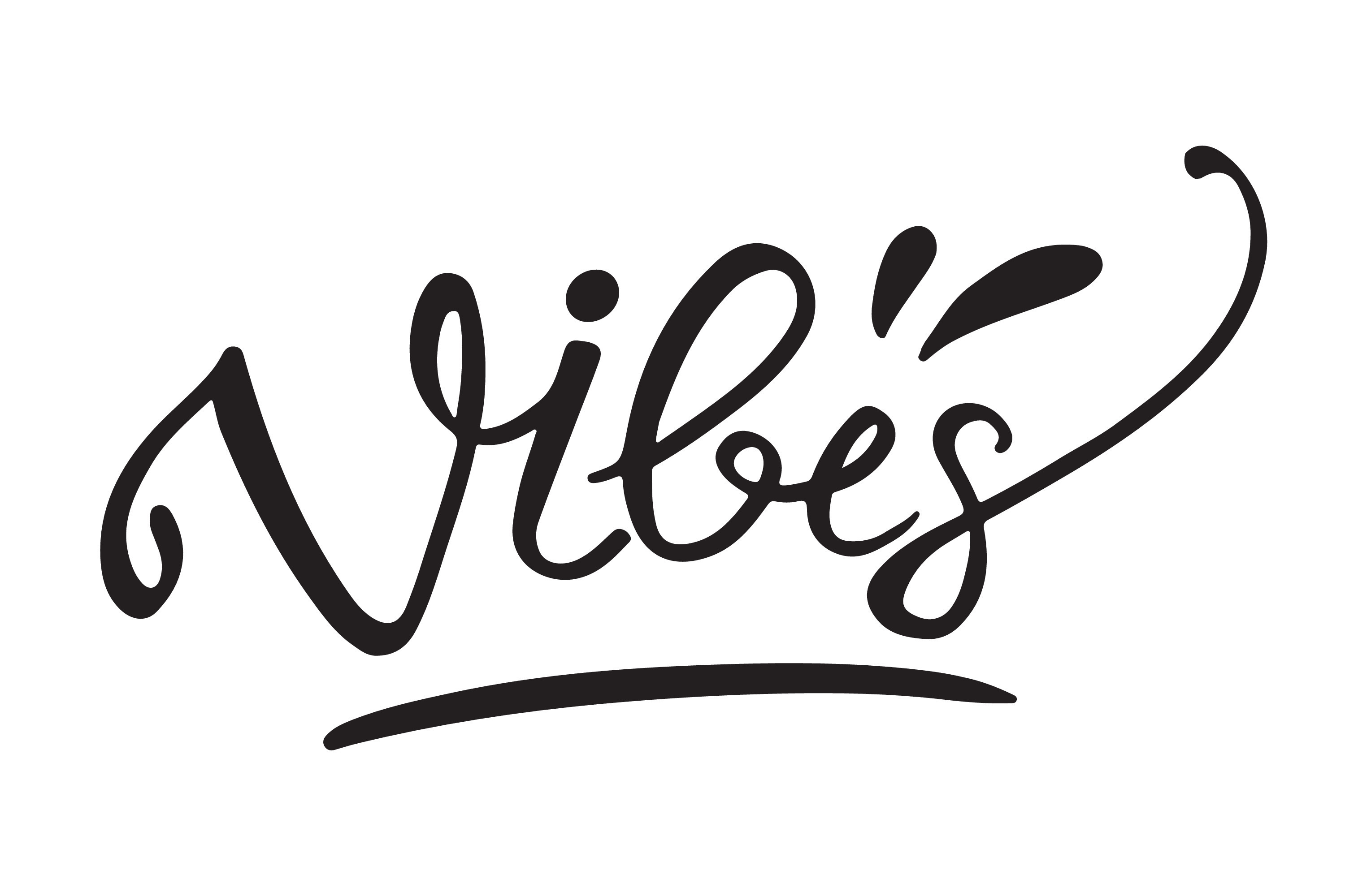 Vibes word hand drawn lettering. Vector black typography isolated on
