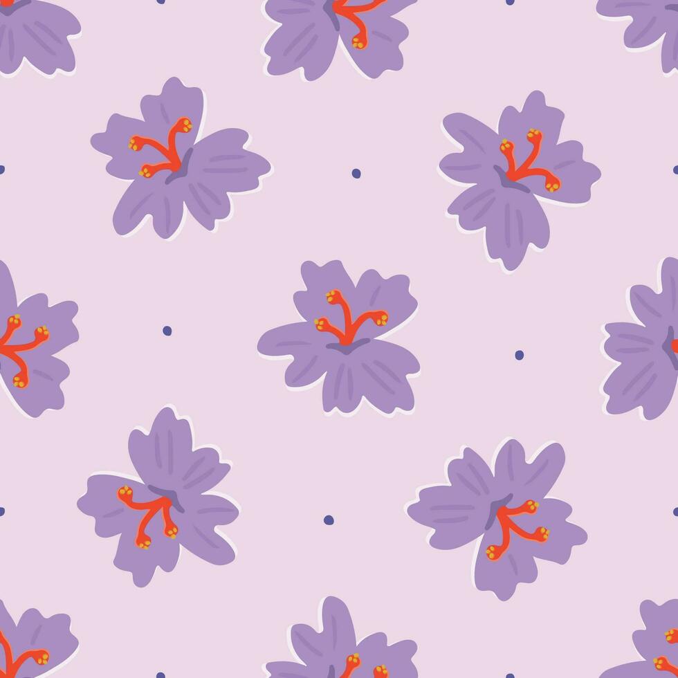 Seamless pattern with violet flowers. Beautiful vector floral pattern for wrapping, stationery, textile design. Minimal and elegant texture.