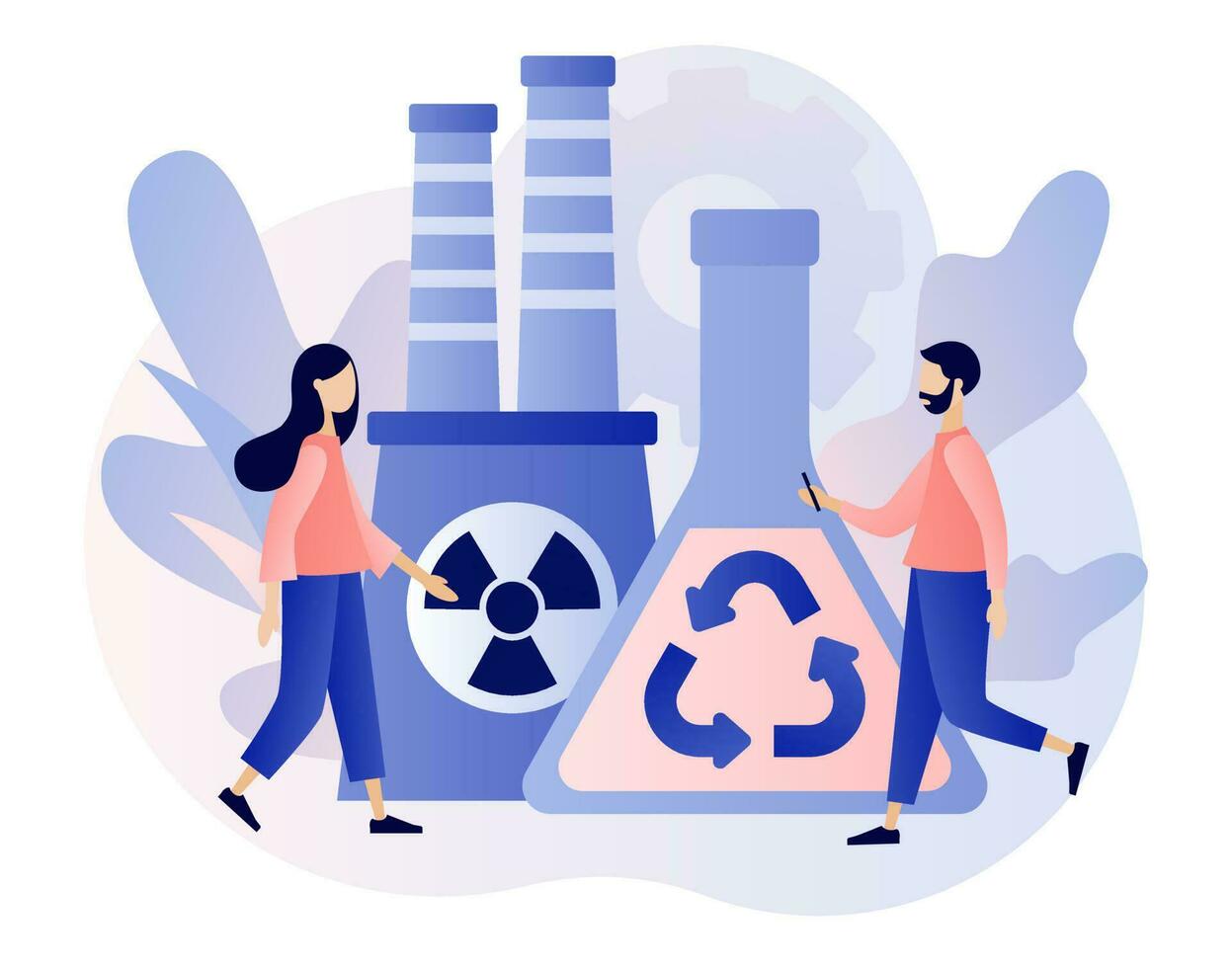 Chemical recycling. Chemical trash disposal and utilization. Hazardous waste management. Plastics recycling method. Modern flat cartoon style. Vector illustration on white background