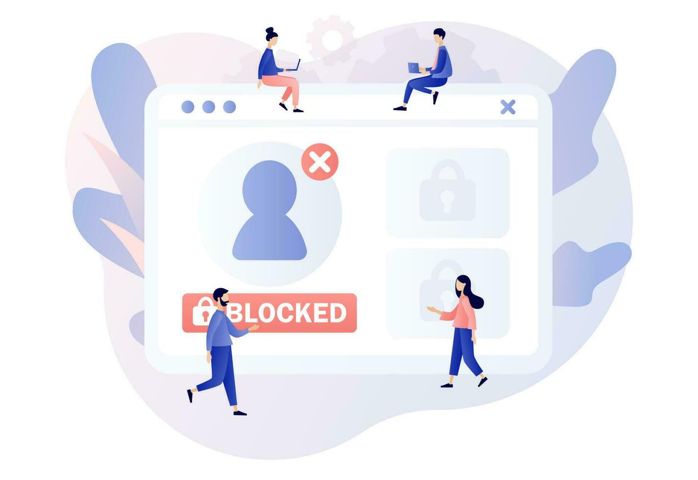 Account blocked. Hacker cyber attack, censorship or ransomware activity security. Cyber crime. Data protection concept. Modern flat cartoon style. Vector illustration on white background