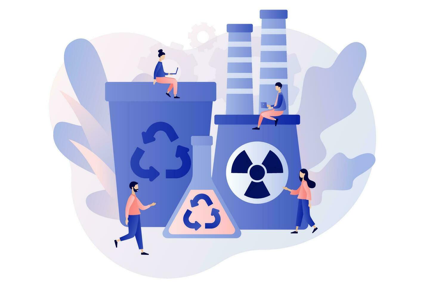 Chemical recycling. Chemical trash disposal and utilization. Plastics recycling method. Hazardous waste management. Modern flat cartoon style. Vector illustration on white background