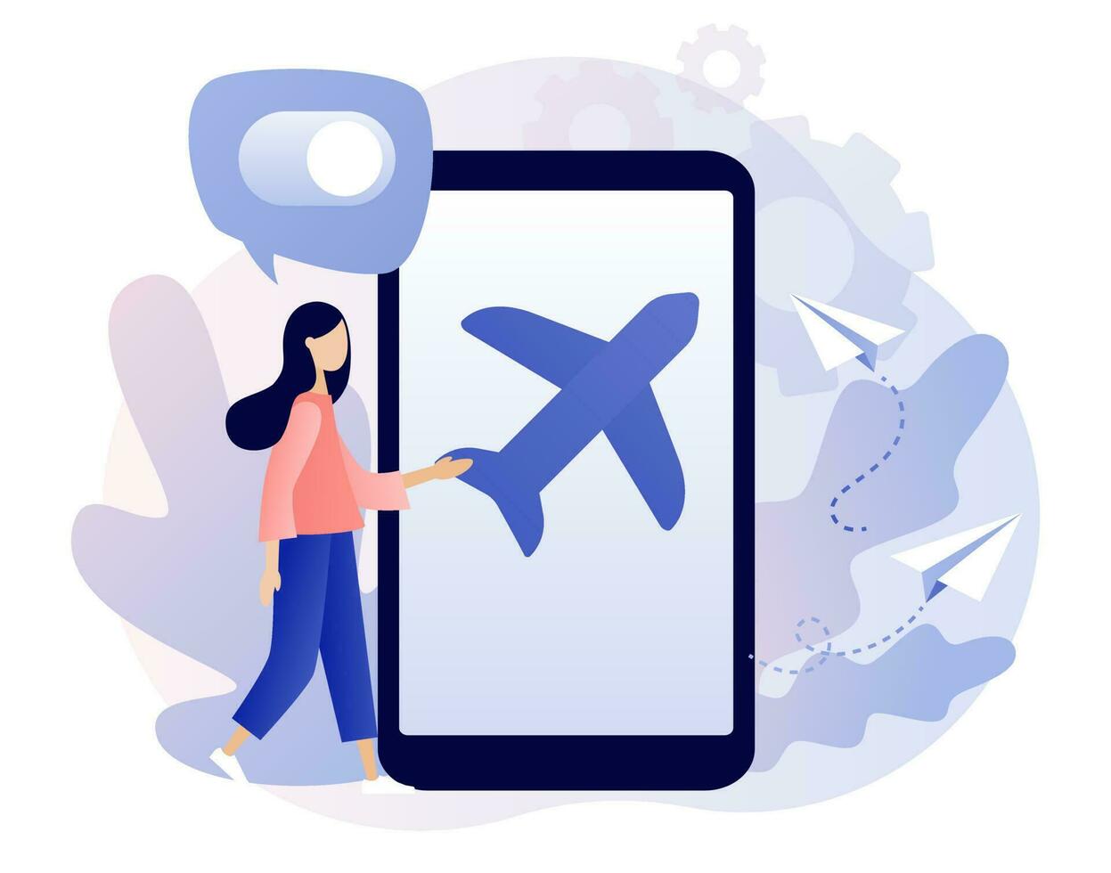 Airplane mode concept. Flight mode on phone. Info notification in air plane. Modern flat cartoon style. Vector illustration on white background