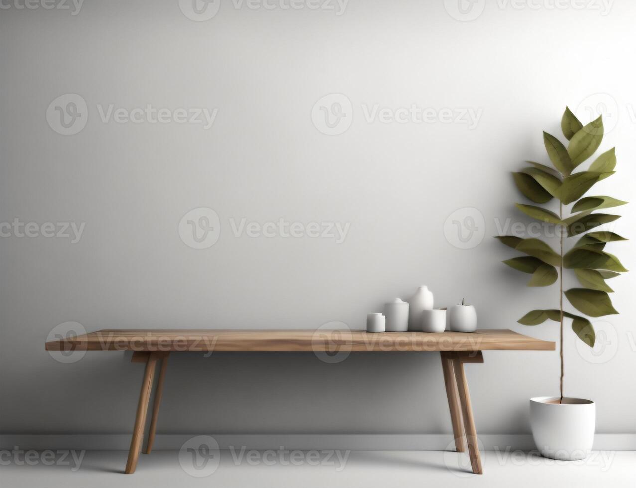 madera mesa hermosa pared antecedentes con luz de sol, panorámico bandera Bosquejo para monitor de productos, moderno mostrador mesa con tropical planta y luz de sol, generativo ai foto