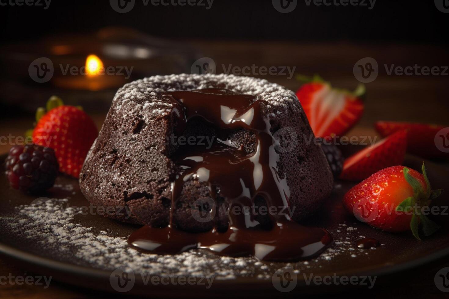 Delicious lava cake on a plate product photography. photo