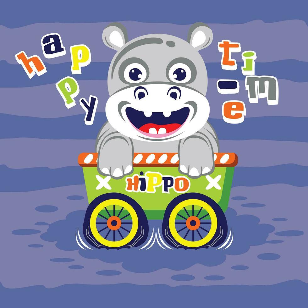 happy time hippo graphic vector, kids fashion, illustration, good for print t shirt vector