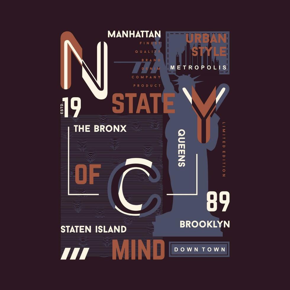 Nueva York estado de mente gráfico tipografía, vector t camisa diseño, ilustración, bueno para casual activo