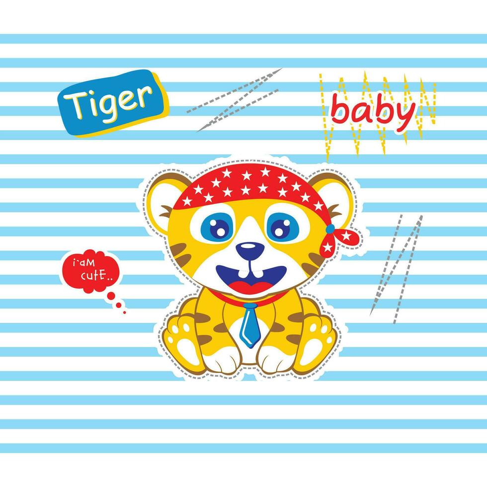 tiger baby cute cartoon graphic t-shirt design. vector illustration