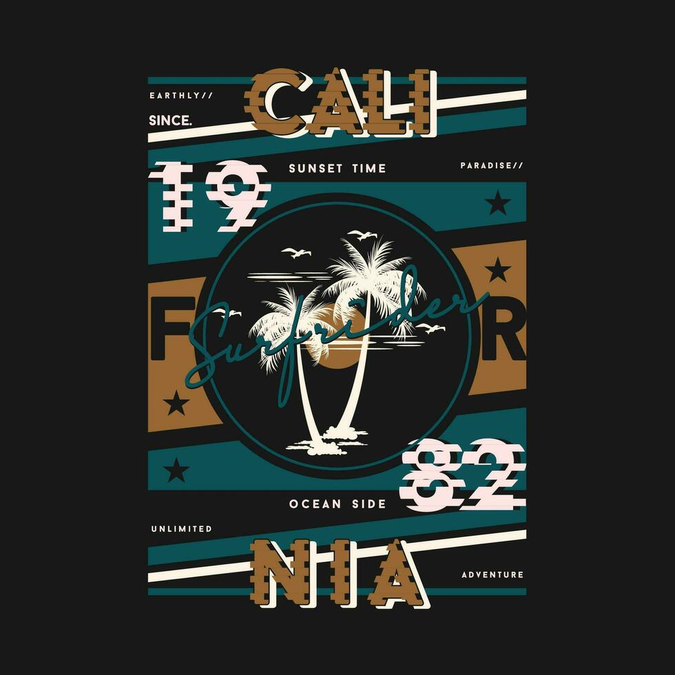 California en playa tema gráficos diseño, surf tipografía, t camisa vectores, verano aventuras vector