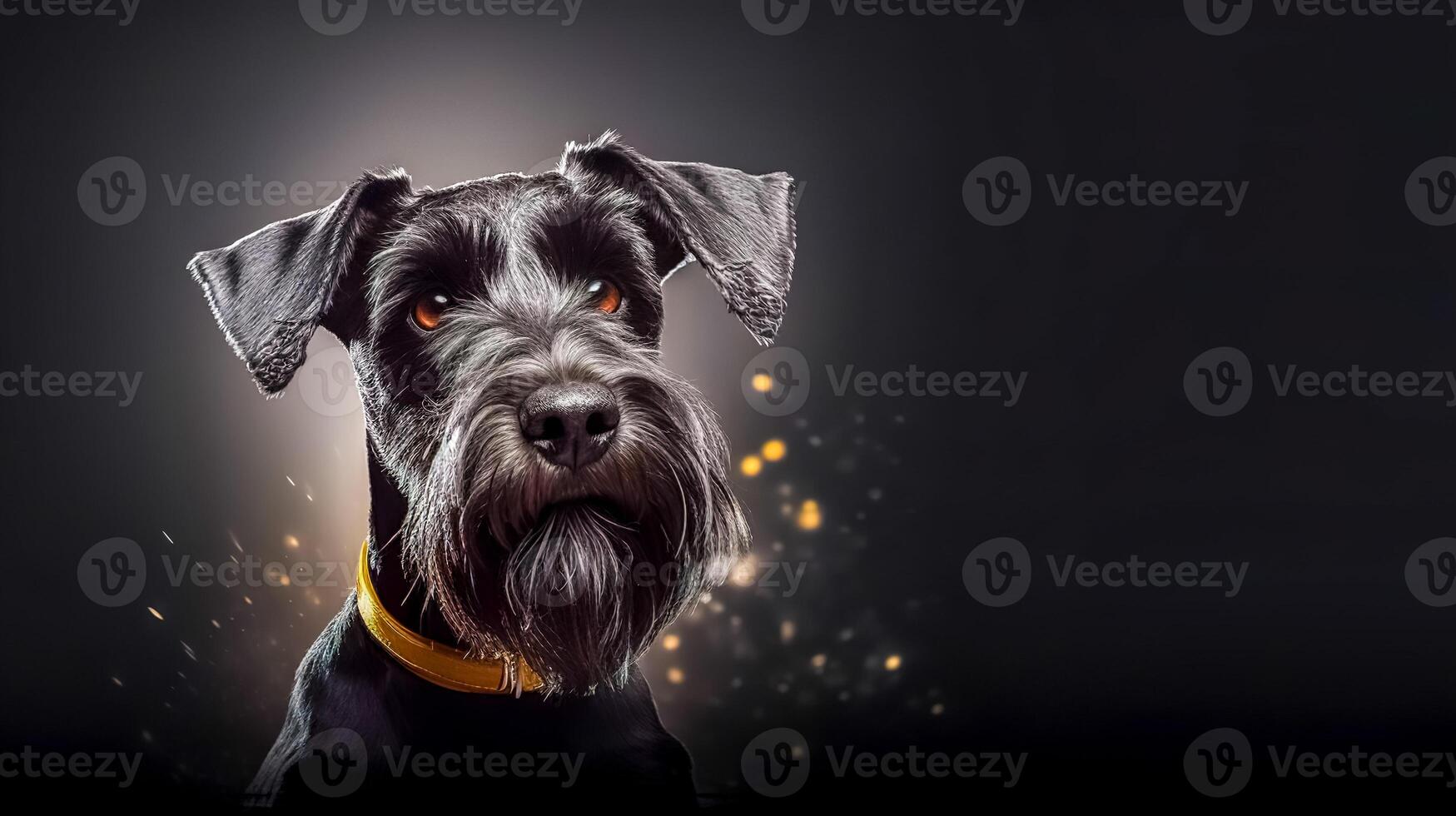 black schnauzer, photorealistic portrait of cute dog, banner with copy space, made with photo