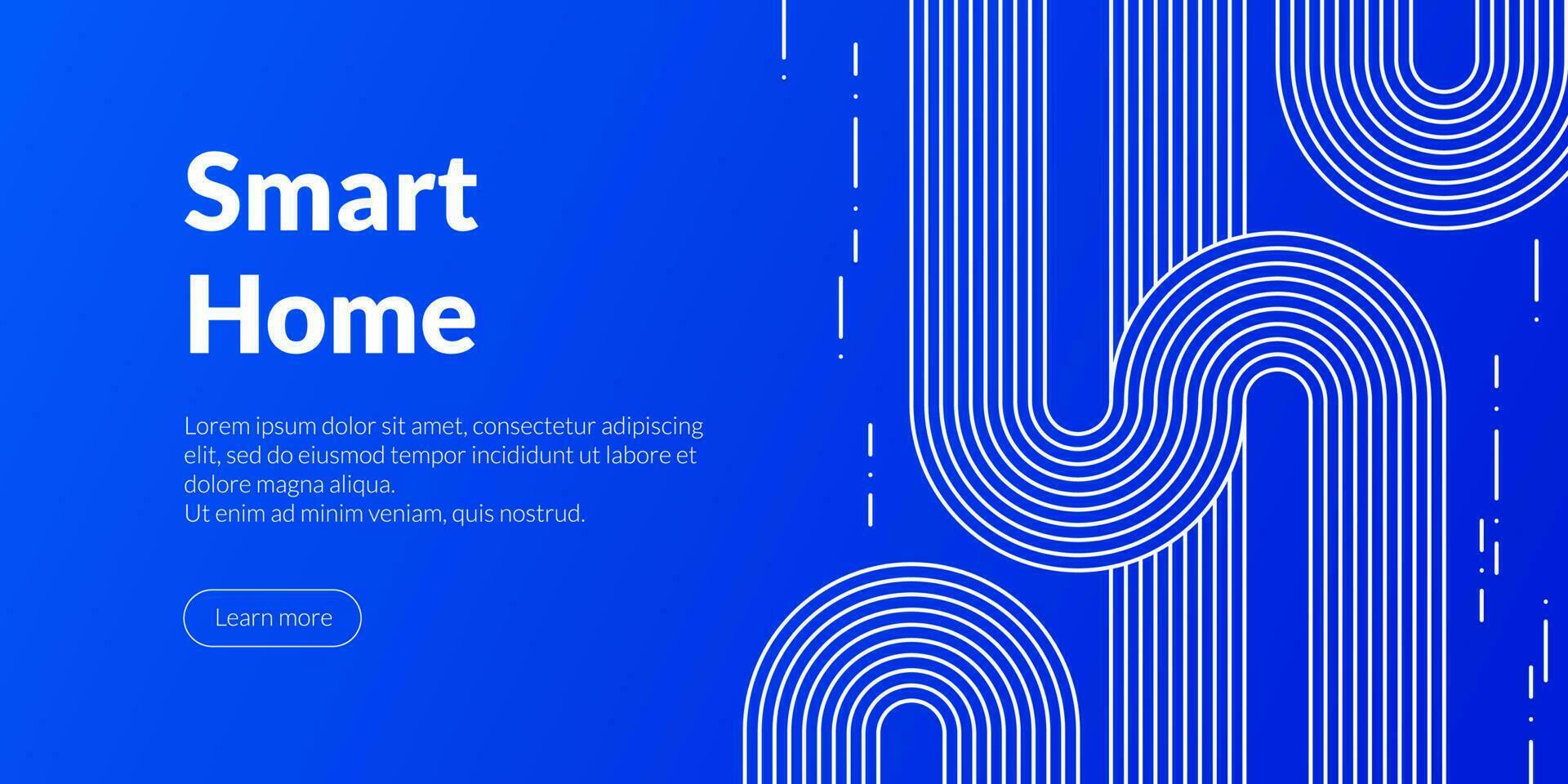 Linear white lines forming a smart home themed banner with fingerprint security and technology network motifs symbolizing technological automation concepts in an abstract digital blue background vector