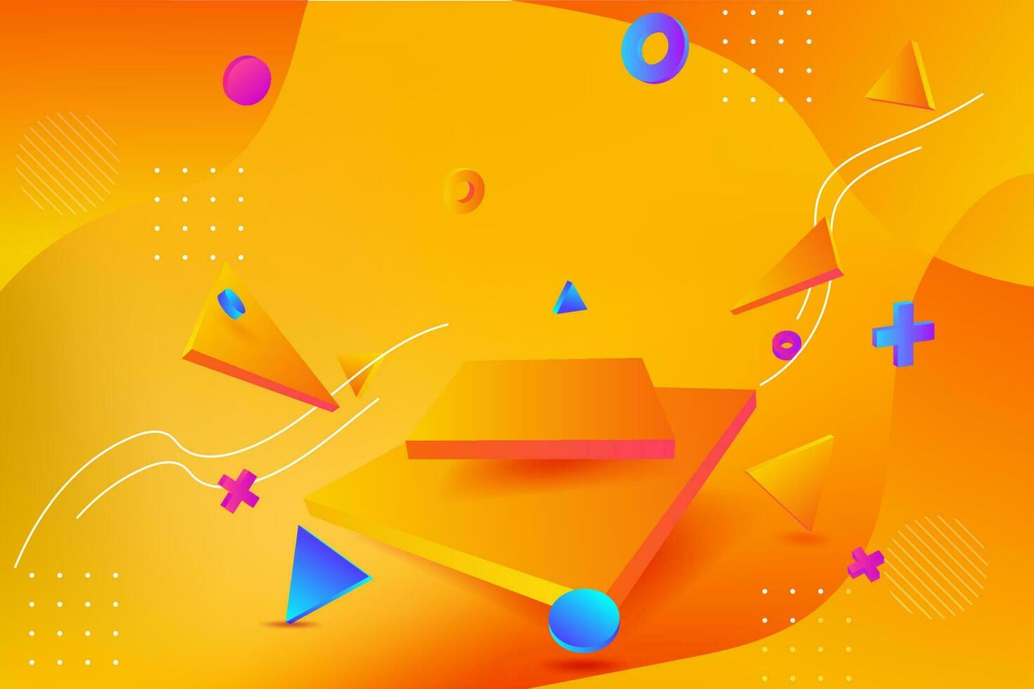 Modern 3D Vector Illustration of a Neon orange Circle Pedestal Platform Scene for Technology Showcase, Vibrant Fluorescent Mockup Template, yellow Glow and Geometric Shapes