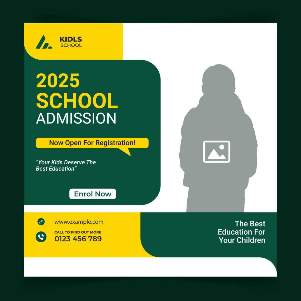School Admission Social Media Post Or Education School Web Banner Template Or Square Post Flyer Design, With Premium Vector.  Education Social Media Pack Template. vector