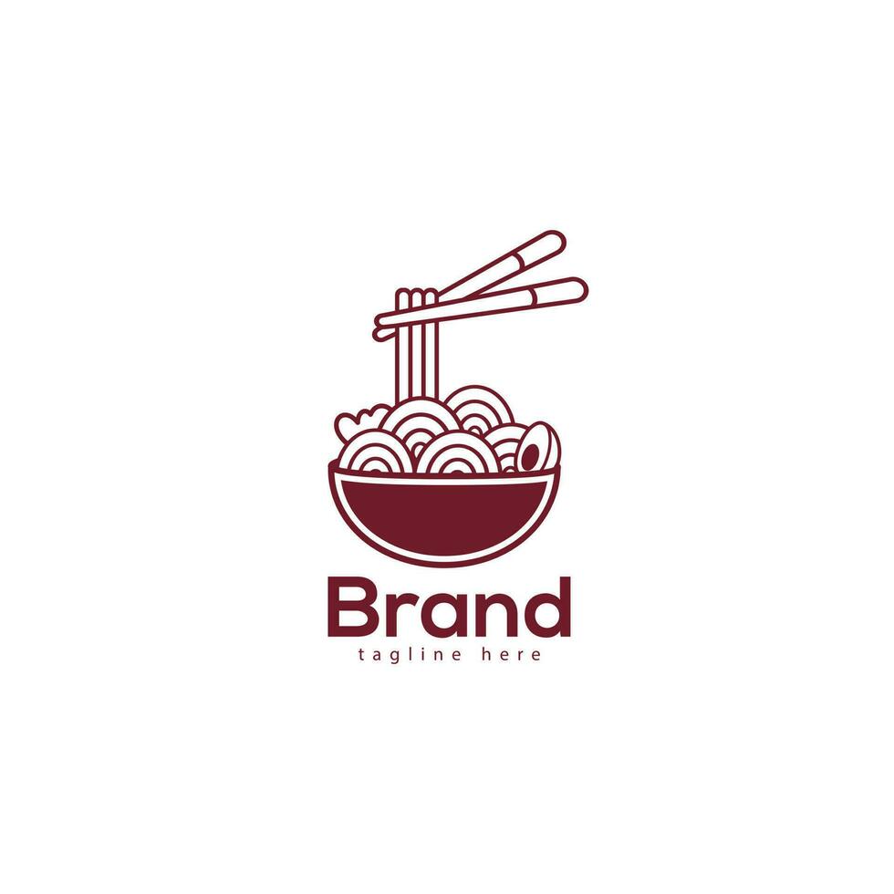 Noodle Pho Food Logo Template, And Icon Design Template Elements With Spoon And Chopstick Vector Color Emblem. Plate With a Spoon, And Fried Eggs In The White Background.