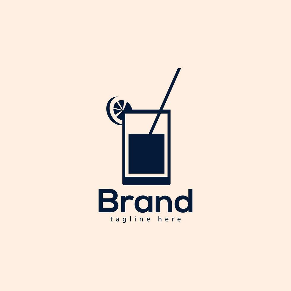 A Blue Logo With A Glass Of Juice And A Glass. Vector Clip Art Juice Design With Premium Modern Logo Template.