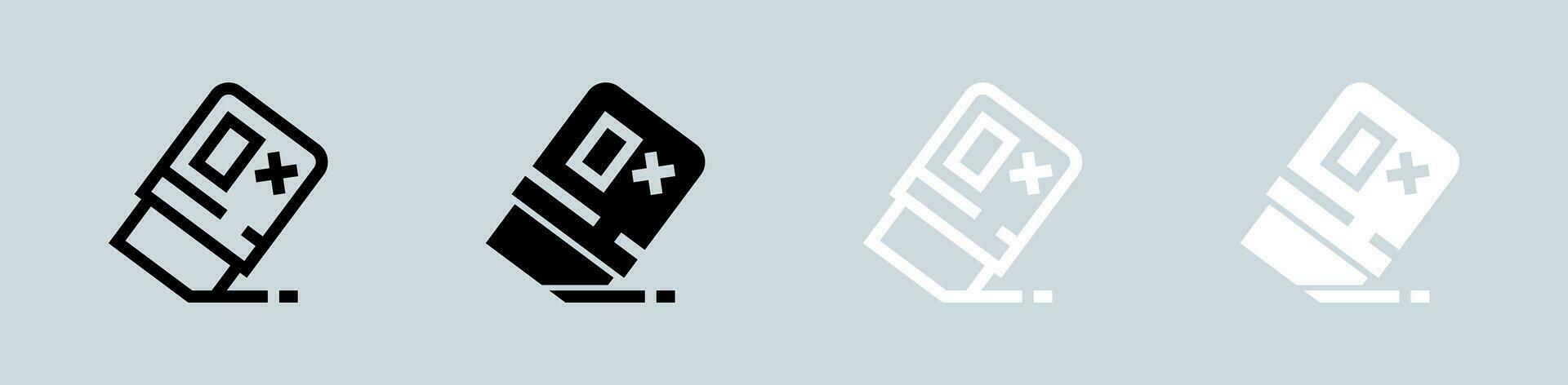 Eraser icon set in black and white. Wipe out signs vector illustration.