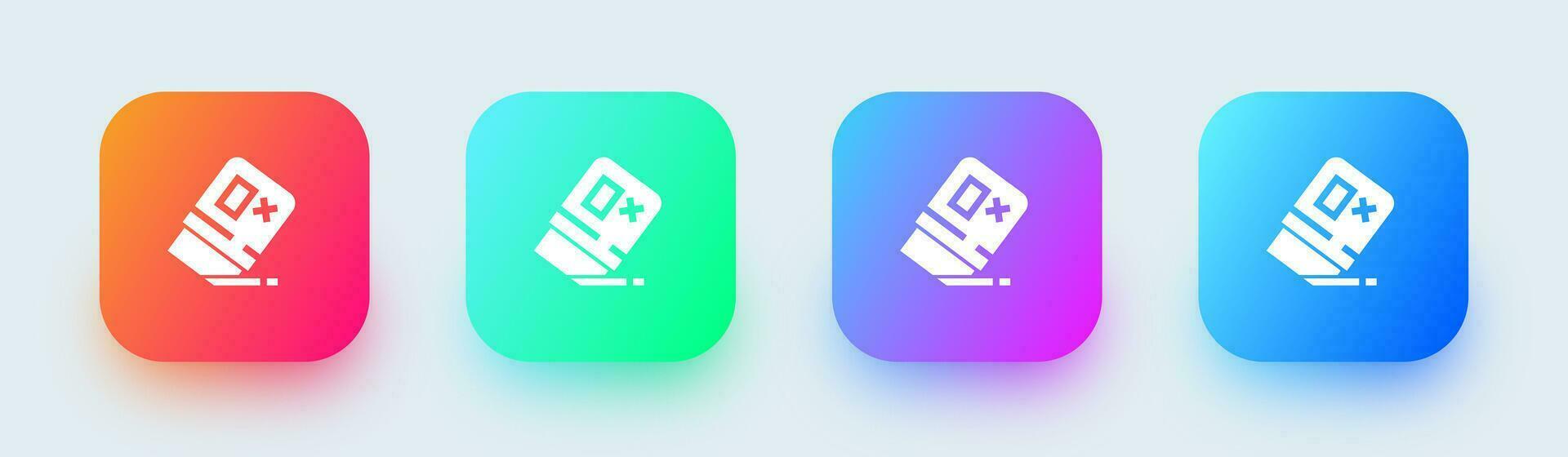 Eraser solid icon in square gradient colors. Wipe out signs vector illustration.
