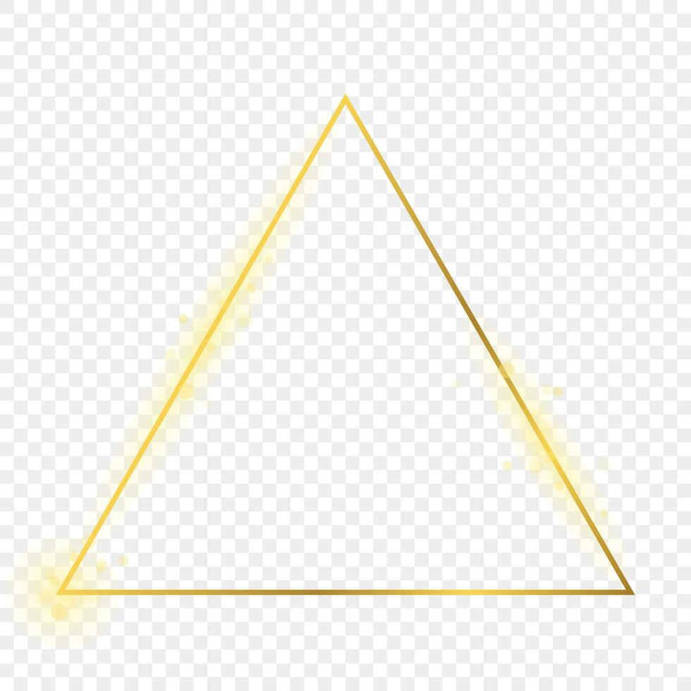 Gold glowing triangle frame isolated on background. Shiny frame with glowing effects. Vector illustration.