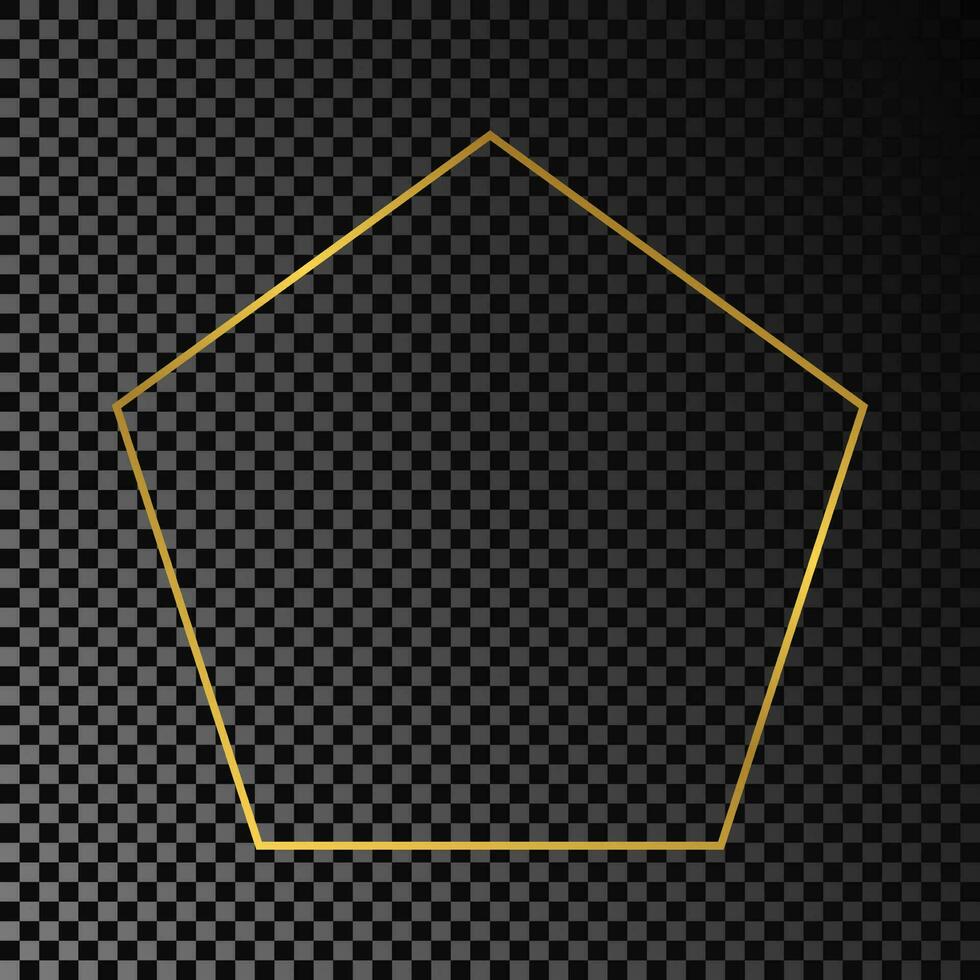 Gold glowing pentagon shape frame vector