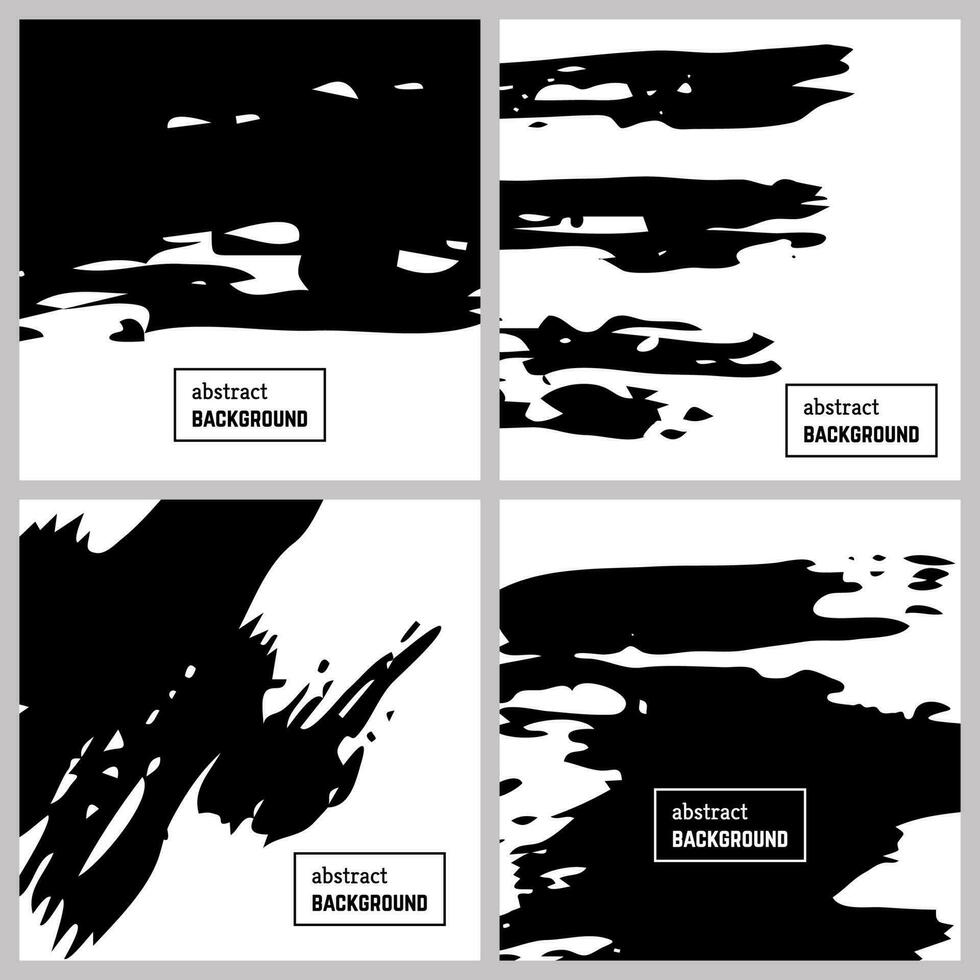 Set of four hand drawn backgrounds with abstract brush strokes. Minimal black and white banner design. Vector illustration