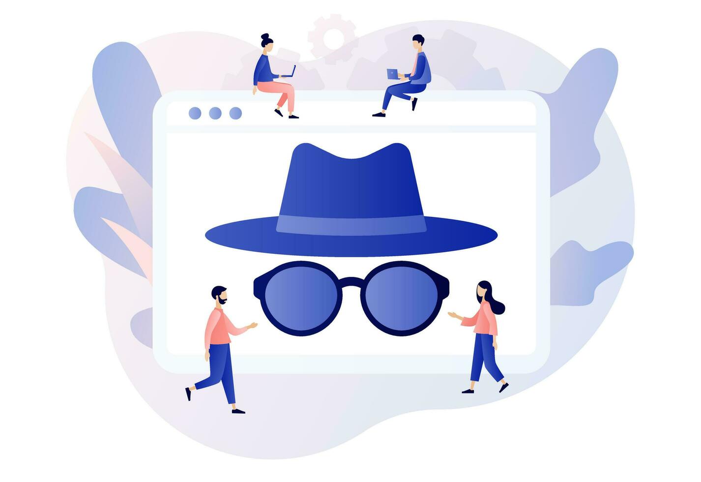 Incognito mode concept. Browse in private. Anonymous search. Online privacy and personal data protection. Confidential information. Modern flat cartoon style. Vector illustration on white background